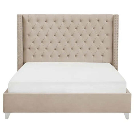 Lit double 140X190 cm PRINCESSE velours Gris sommier inclus