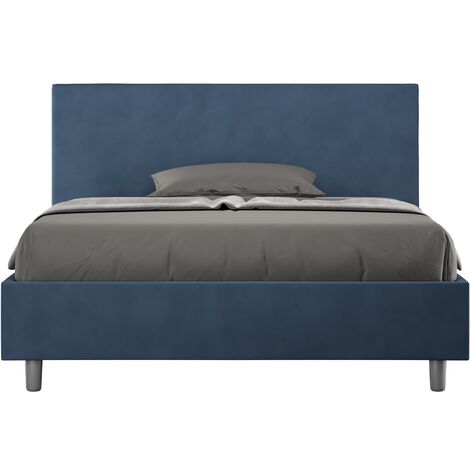 Lit double 140x190 cm tissu bleu Adelyne-Option Avec sommier et sans coffre