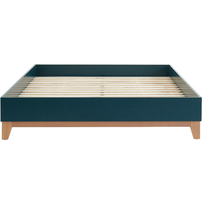 Lit double 140x190cm - Laqué bleu canard - Emma - Elle Décoration - Bleu