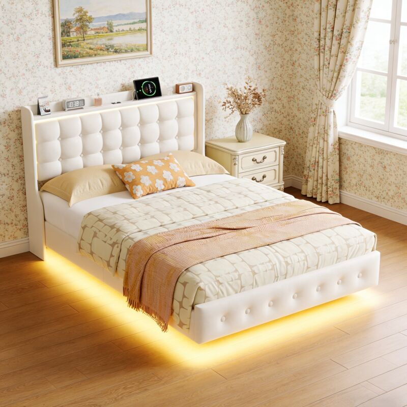 Lit double 140x200 cm avec éclairage LED et USB