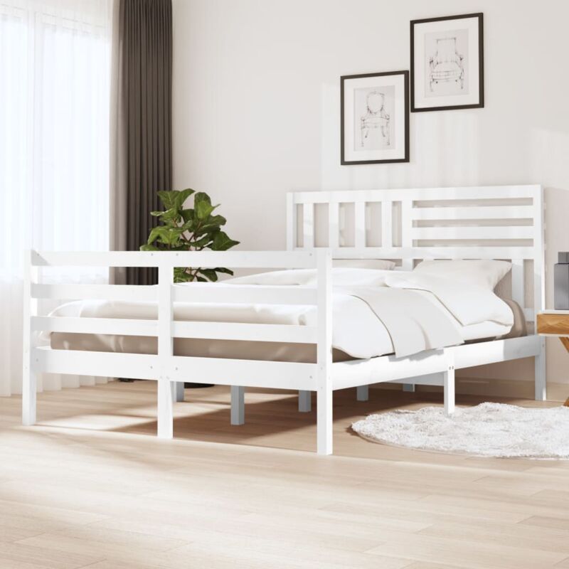 Maison Chic - Lit double-140 x 190 cm, Cadre de lit, Lit adulte Blanc Bois massif JKF373595 design in