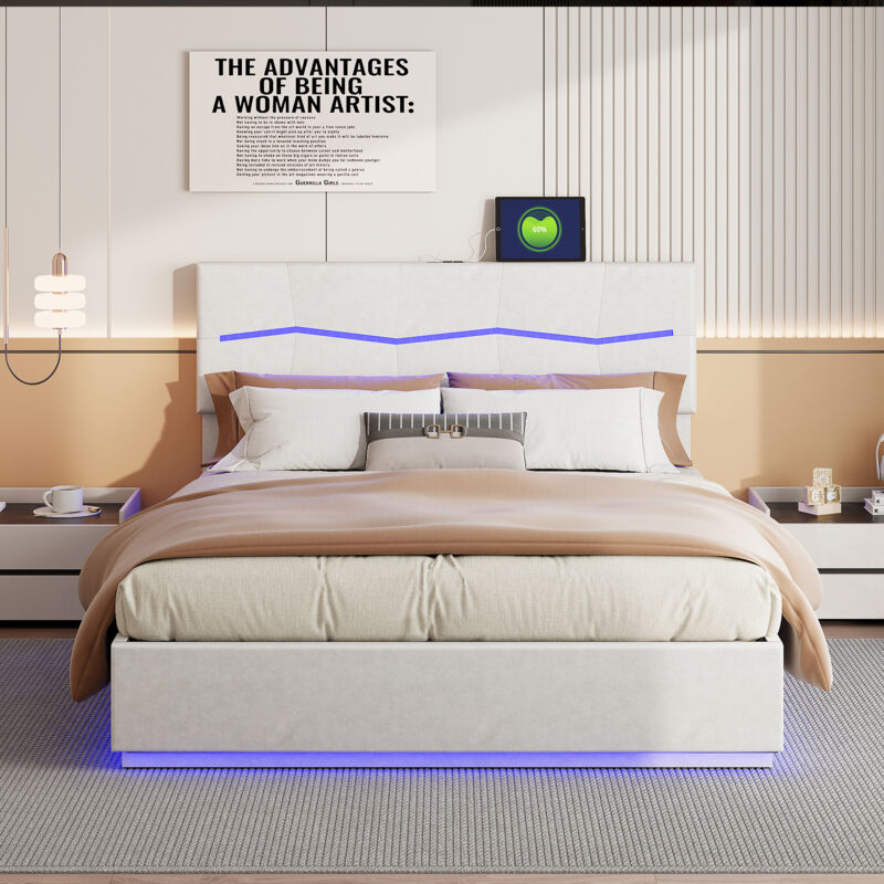 Blanketswarm - lit double 180x200, lit coffre capitonné 180x200, lit adulte avec sommier, lit capitonné avec lumière led réglable et chargement usb,