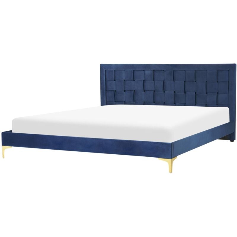 Beliani - Lit Double Glam avec Sommier 180 x 200 cm en Velours Tapissé Bleu Marine Limoux