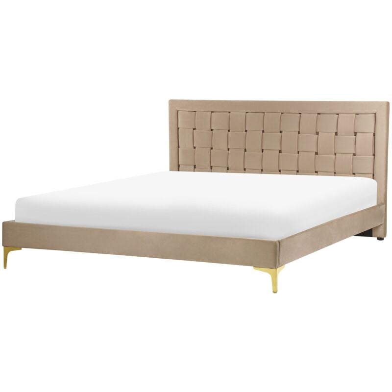 Beliani - Lit Double Glamour avec Sommier 160 x 200 cm en Velours Tapissé Taupe Limoux