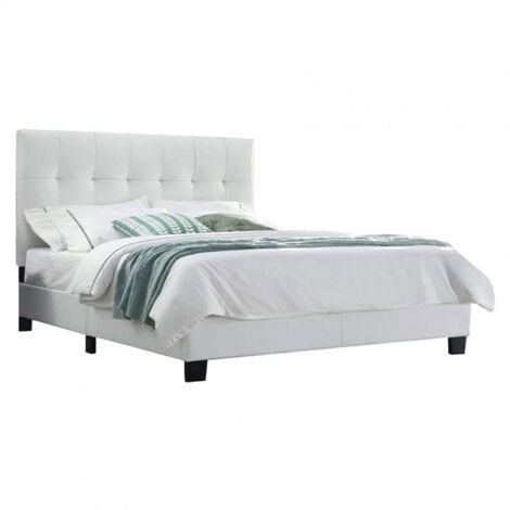 Lit double 160 x 200 cm en simili blanc + sommier fixe - PANDORA - Blanc