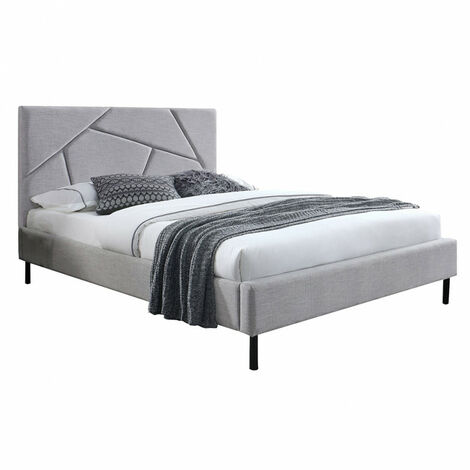 Lit double 160 x 200 cm en tissu gris + sommier fixe - ALASKA
