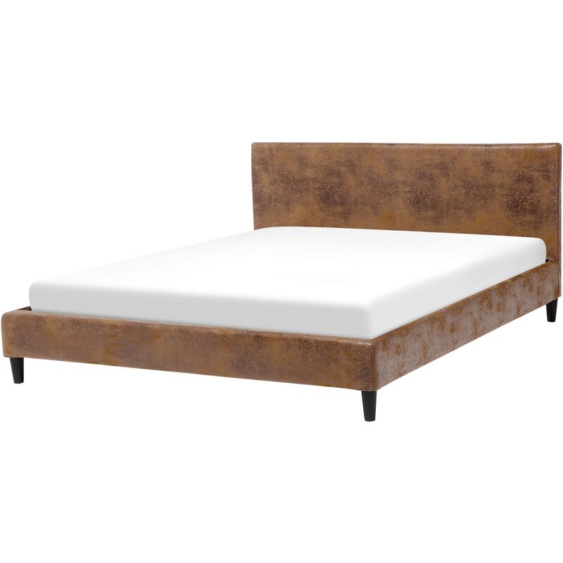 Lit double 160x200 cm en simili-cuir marron FITOU