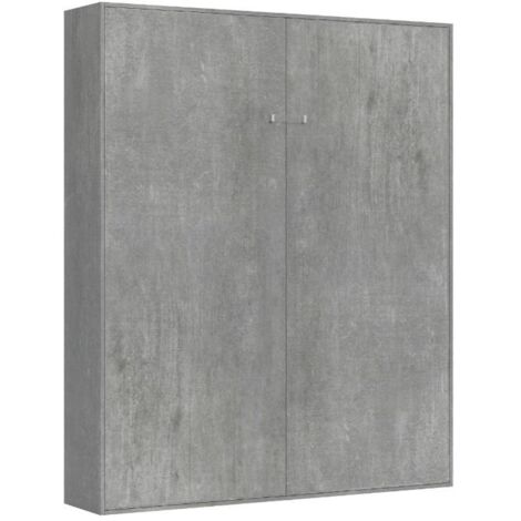 Lit double 160x190cm armoire grise escamotable au mur Kentaro Concrete