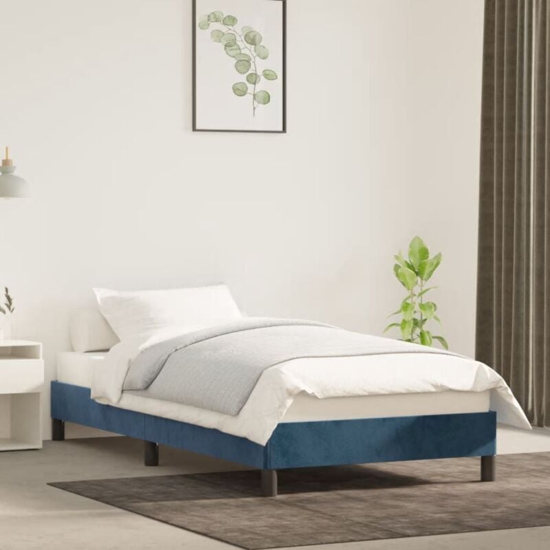Lit simple - 90x190 cm, Lit adulte et enfants, Cadre de lit sans matelas bleu foncé velours FR587105 design in