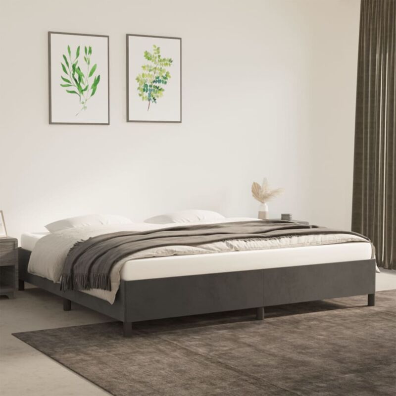 Lit double - 200x200 cm, Lit adulte et enfants, Cadre de lit sans matelas gris foncé velours FR645370 design in