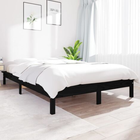 Lit double - 160x200 cm, Lit adulte et enfants, Cadre de lit sans matelas noir bois massif FR609787 DESIGN IN