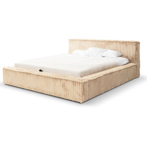 Lit double 160x200 Empire - Lit design - Lit rembourré 160x200 - Beige (Vito 29) + CADRE À LATTES EN MÉTAL