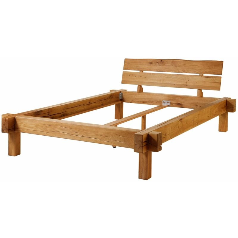 Lit double 160x200 Chêne sauvage huilé Bois naturel JANGALI 711