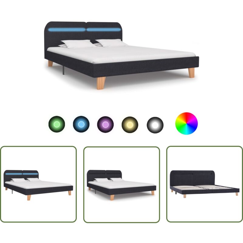 The Living Store Cadre de lit avec led sans matelas gris foncé tissu 180x200 cm - Lit Double - Cadre De Lit - Lit Moderne - Lit Avec Éclairage led