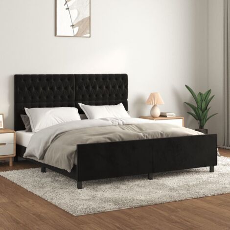 Lit double-180 x 200 cm, Cadre de lit avec tête de lit, Lit adulte, Structure de lit Noir 180x200 cm Velours PDKEI85672
