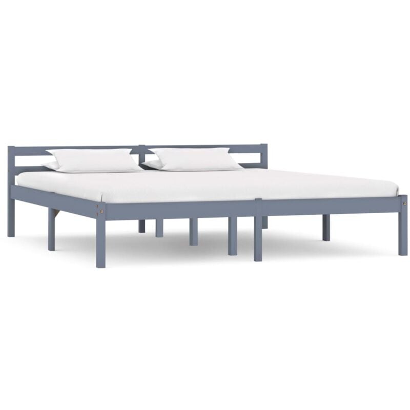 Lit double - 180x200 cm, Lit adulte et enfants, Cadre de lit sans matelas gris bois massif de pin FR880056 design in