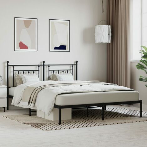 Lit double-180 x 200 cm, Cadre de lit, Lit adulte, Structure de lit métal avec tête de lit noir 180x200 cm PDKEI58919