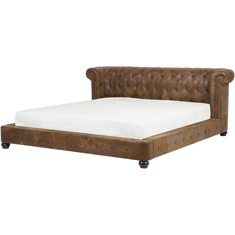 Lit double 180 x 200 cm en simili-cuir marron CAVAILLON