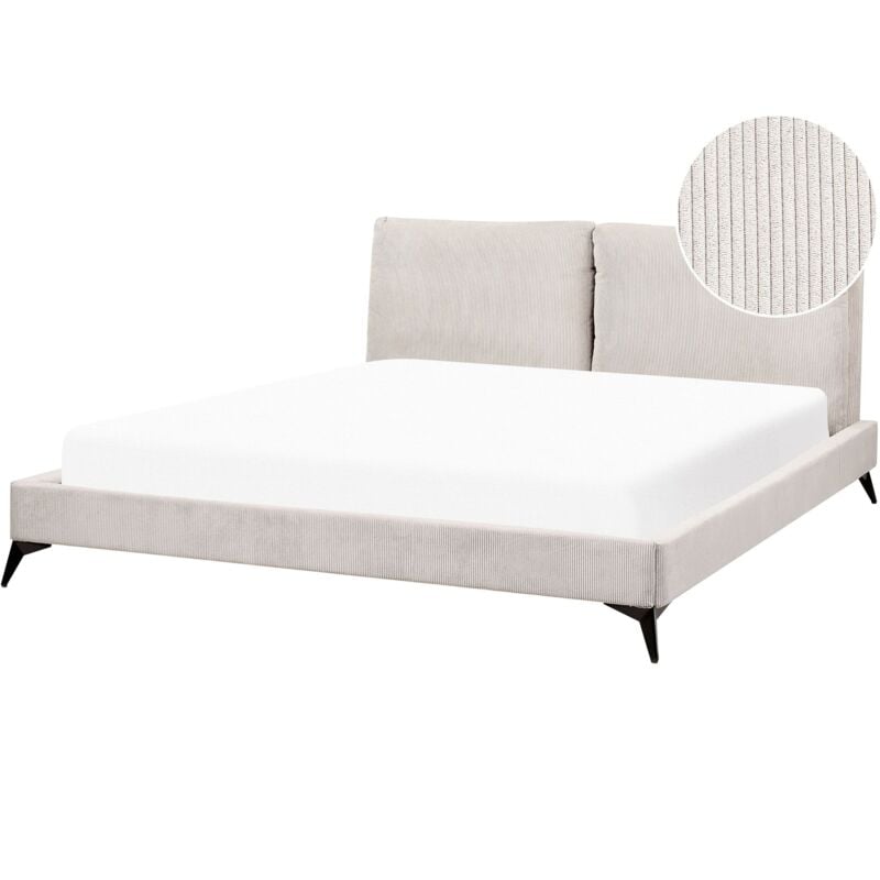 Beliani - Lit Double 180 x 200 cm en Velours Beige Clair et Bois Tête de Lit Rembourrée Melle