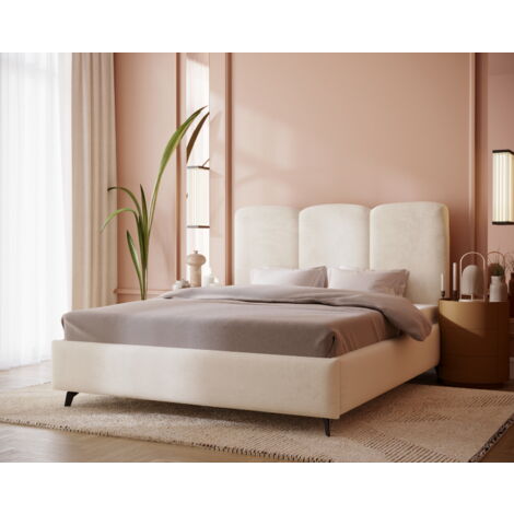 Lit double 180x200 Arthur - Lit adulte, Lit avec rangement, Pieds 15 cm - Beige (Magic Velvet 2201)