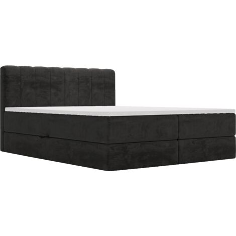 Lit double 180x200 avec matelas Bonnel Lisbon Box - Lit Boxspring, Topper - Noir (Magic Vevlet 2219)