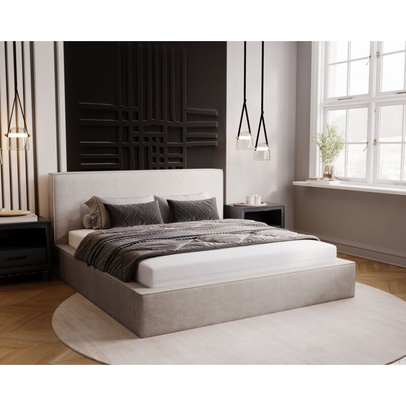 Lit double 200x200 avec Rangement Amare - Lit double, Lit rembourré, Velour - Gris clair (Komodo 20)