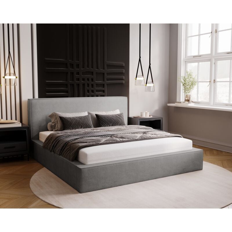 Emporius - Lit double 160x200 avec Rangement Amare - Lit double, Lit rembourré, Velour - Gris (Komodo 21)