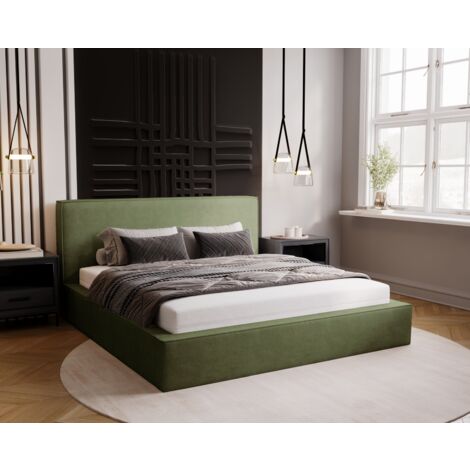Lit double 180x200 avec Rangement Amare - Lit double, Lit rembourré, Velour - Vert (Komodo 61)