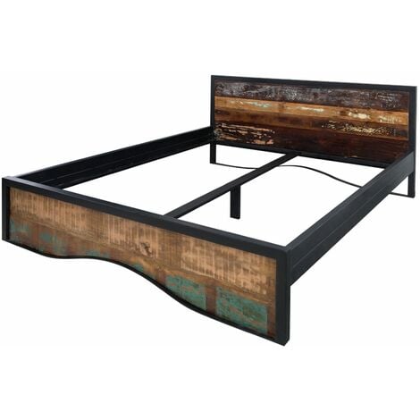 Lit double 180x200 Bois de récupération laqué Multicolore INDUSTRIAL 108