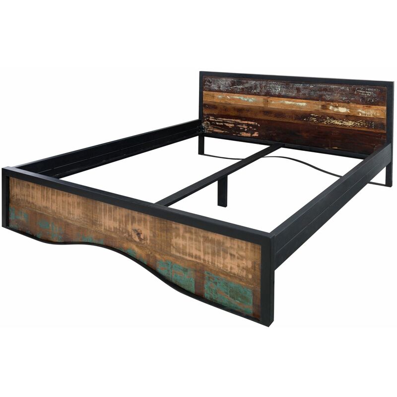 Massivmoebel24 - Lit double 180x200 Bois de récupération laqué Multicolore industrial 108