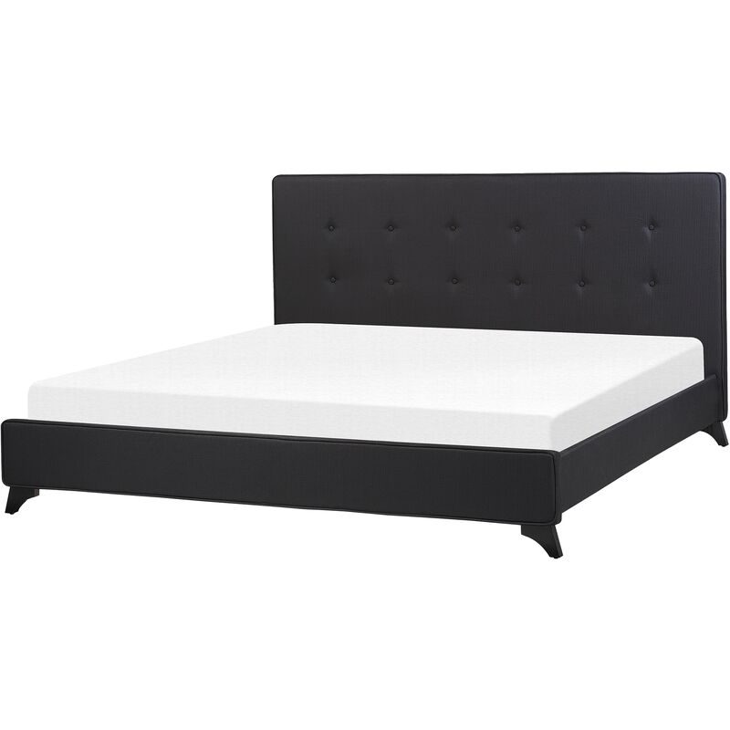 Lit double 180x200 cm en tissu noir AMBASSADOR