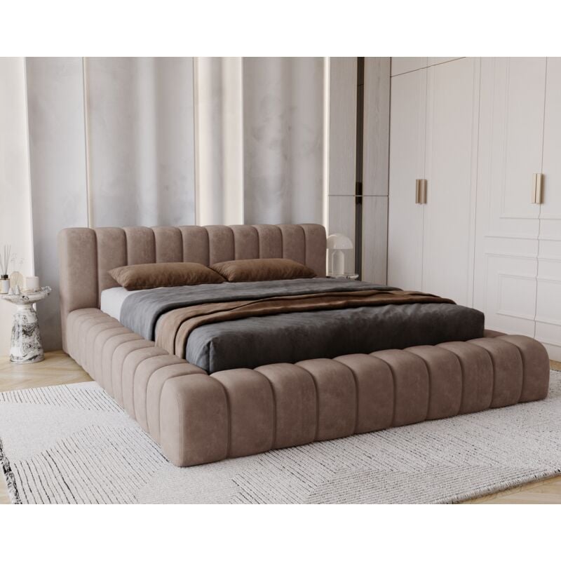 Emporius - Lit double 160x200 Como - Lit adulte 160x200 avec Rangement - Mousse épaisse, tissu Velvet - Brun (Whisper 5)