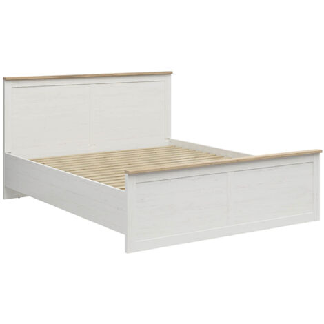Lit double 180x200 lit adulte 2 places , coloris Blanc pin andersen/Chêne clair - Longueur 208,5 x Profondeur 185 x Hauteur 110,5/57,5 cm