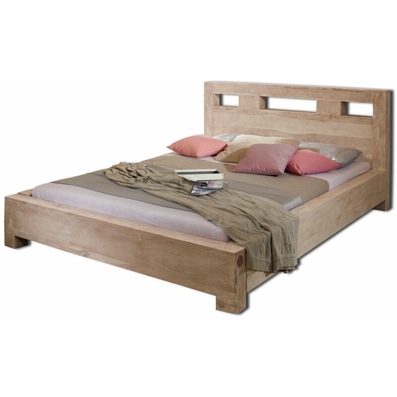 Lit double 180x200 Acacia blanchi Blanc NATURE WHITE 202