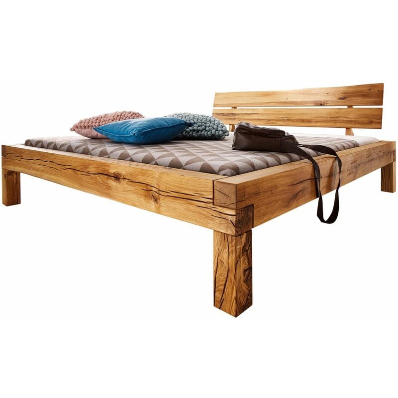 Lit double 180x200 Chêne sauvage huilé Bois naturel JANGALI 612