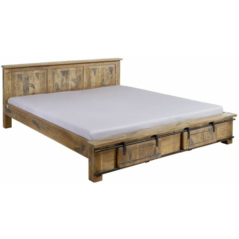 Massivmoebel24 - Lit double 180x200 Manguier laqué Bois naturel railway 142