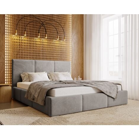 EMPORIUS 200x200 cm Lary - Lit double avec sommier à lattes et tiroir - Tissu velours (Beige - Magic Velvet 2201)