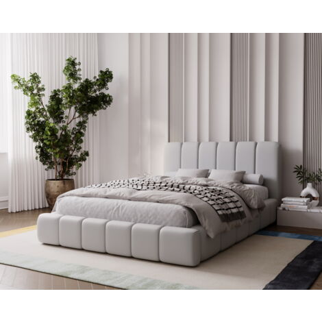 Lit double 200x200 Milan - Lit adulte avec Rangement, Sommier à Lattes - Lit coffre, tissu velvet (Gris clair - Amor Velvet 4318)