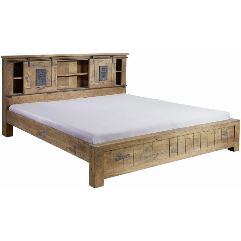 Massivmoebel24 - Lit double 200x200 Manguier laqué Bois naturel railway 143