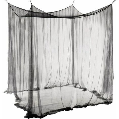 Lit Double à Baldaquin Rectangle Grand Noir Simple Été 4 Ouverture Moustiquaire Rideaux de Lit à Baldaquin 190cm(W)x210cm(L)x240cm(H) Insectifuge