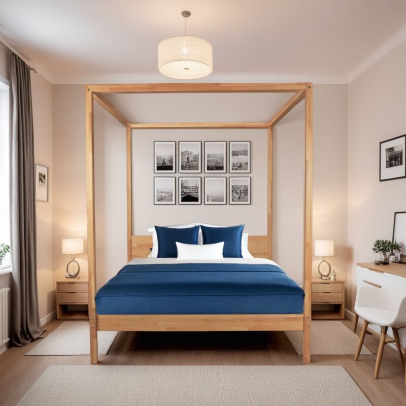 Le Quai Des Affaires - lit double à baldaquin romance 160X200 / hêtre massif huile/