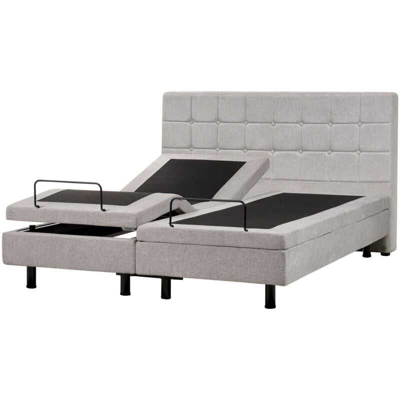 Beliani - Lit Double à Réglage Électrique avec Télécommande 160 x 200 cm en Tissu Gris Clair Duke