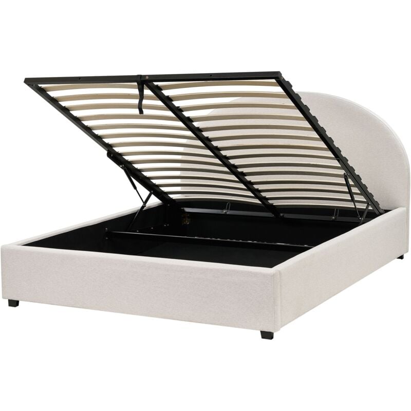 Beliani - Lit Double avec Coffre en Tissu Beige Clair 160 x 200 cm Tête de Lit Ronde Vaucluse