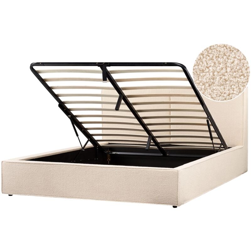 Beliani - Lit Double avec Coffre Sommier à Lattes Moderne 180 x 200 cm Bouclé Rembourré Beige Moissac