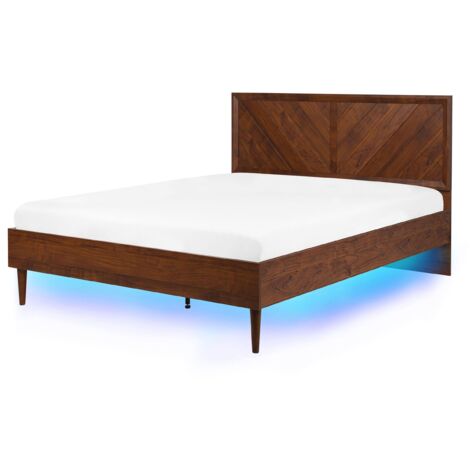 Lit Double avec Haute Tête de Lit en Bois Foncé avec LED 140 x 200 cm Rustique et Moderne pour Chambre au Style Scandinave ou Minimaliste Beliani