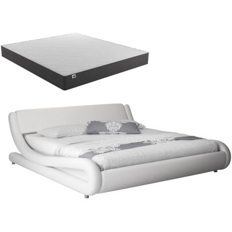 Lit Double avec Matelas Texas  Lit adulte  Couleur Blanc  Matériaux bois et simili cuir  Modèle Alessia  135x190cm