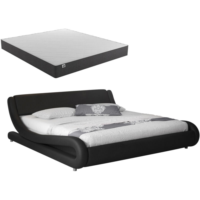 Muebles Bonitos - Lit Double avec Matelas Texas Lit adulte Couleur Noir Matériaux bois et simili cuir Modèle Alessia 140x190cm