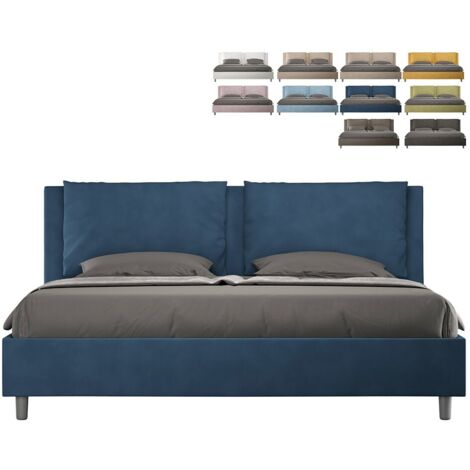 Lit double avec rangement Design moderne Antea 200x200  Couleur: Bleu - Version: Avec coffre de rangement
