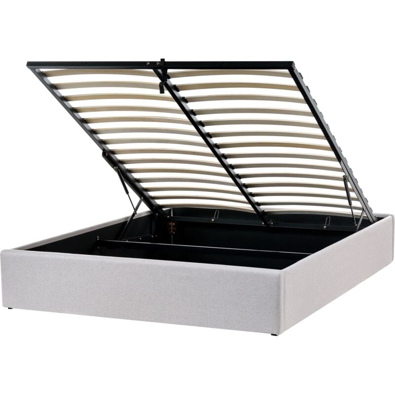 Beliani - Lit Double avec Rangement en Tissu Minimaliste Moderne 160 x 200 cm Gris Clair Dinan