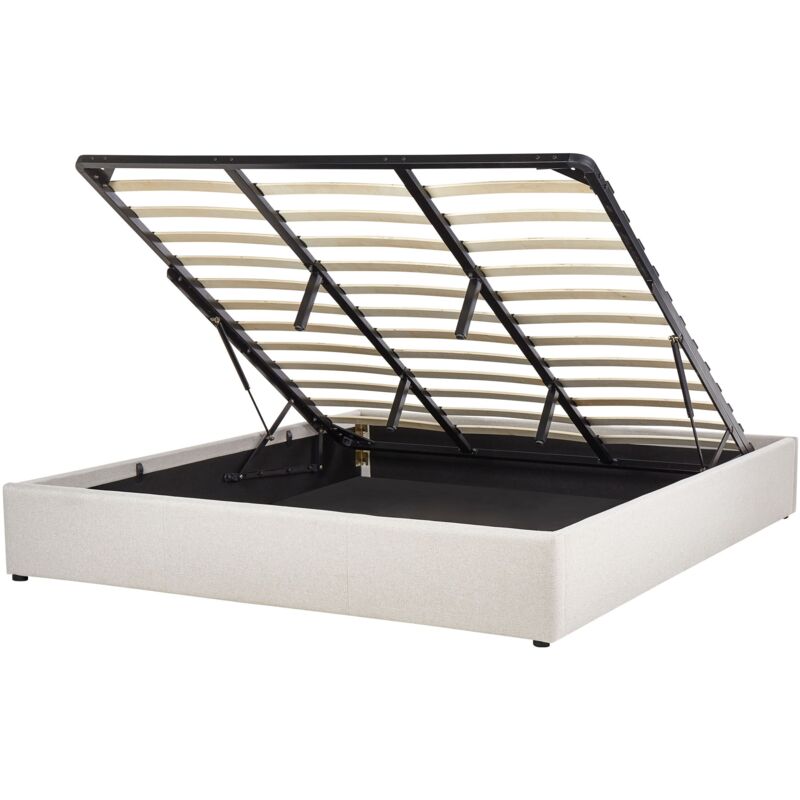 Beliani - Lit Double avec Rangement en Tissu Minimaliste Moderne 180 x 200 cm Beige Clair Dinan